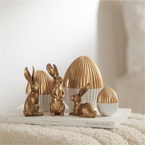 6PCS Easter Decorations with 3 Rabbits and 3 Gold Easter Eggs - Picture 3 of 6